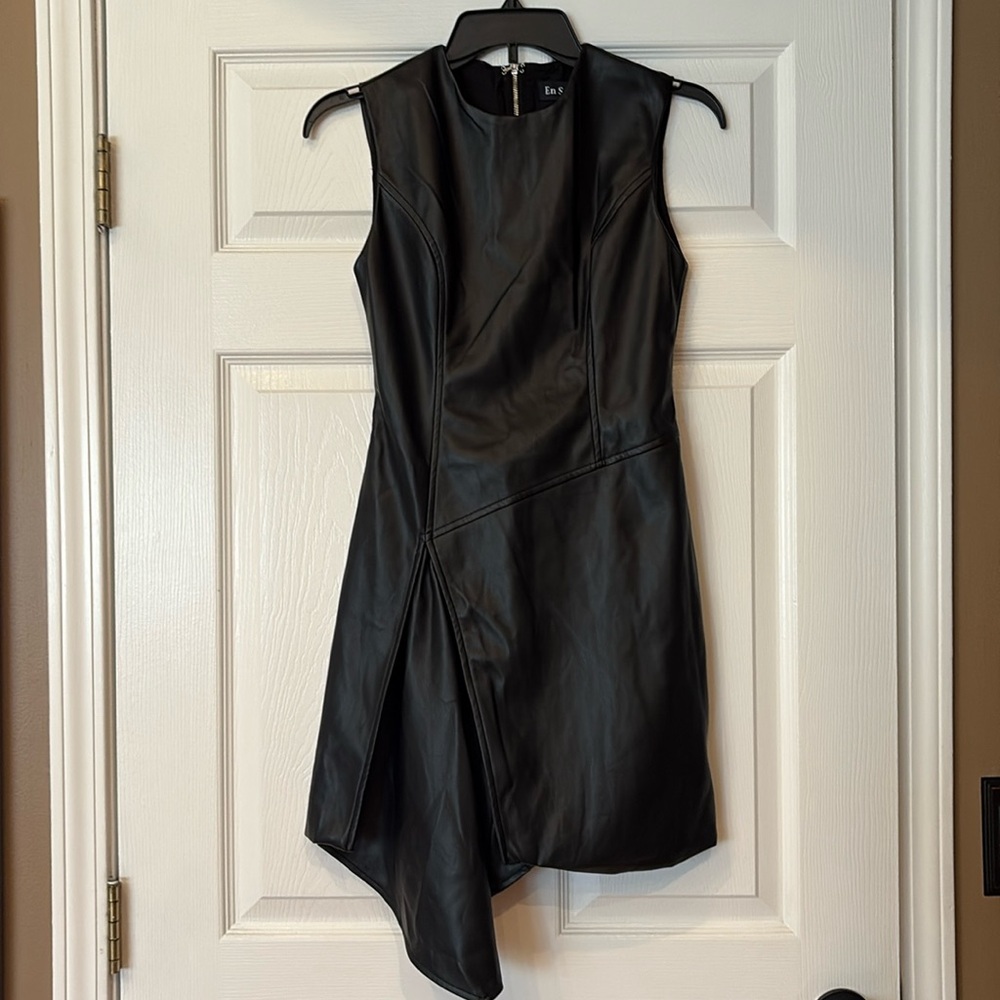 Black faux leather dress